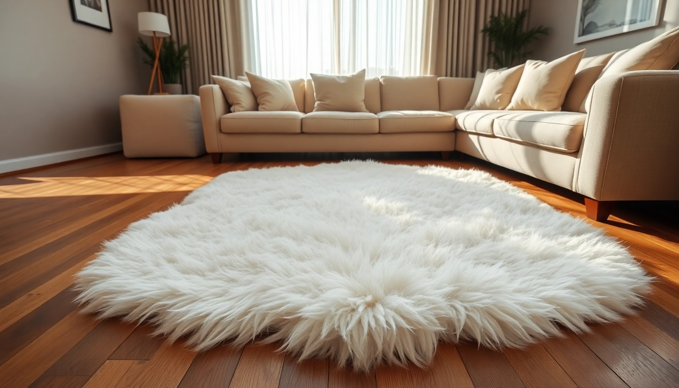 Transform your space with a luxurious sheepskin rug, showcasing its soft texture and inviting warmth.