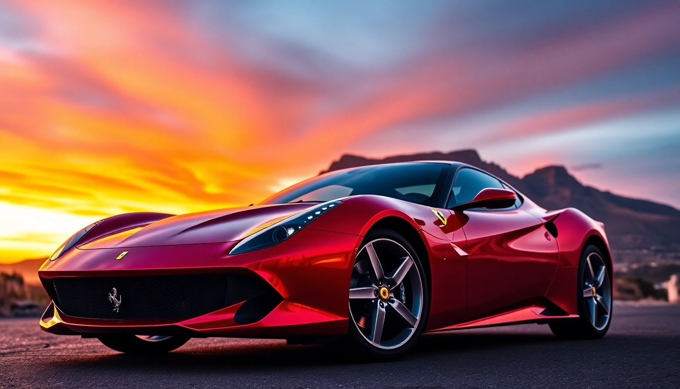 Experience the elegance of a Used Ferrari Cape Town with Table Mountain in the background.