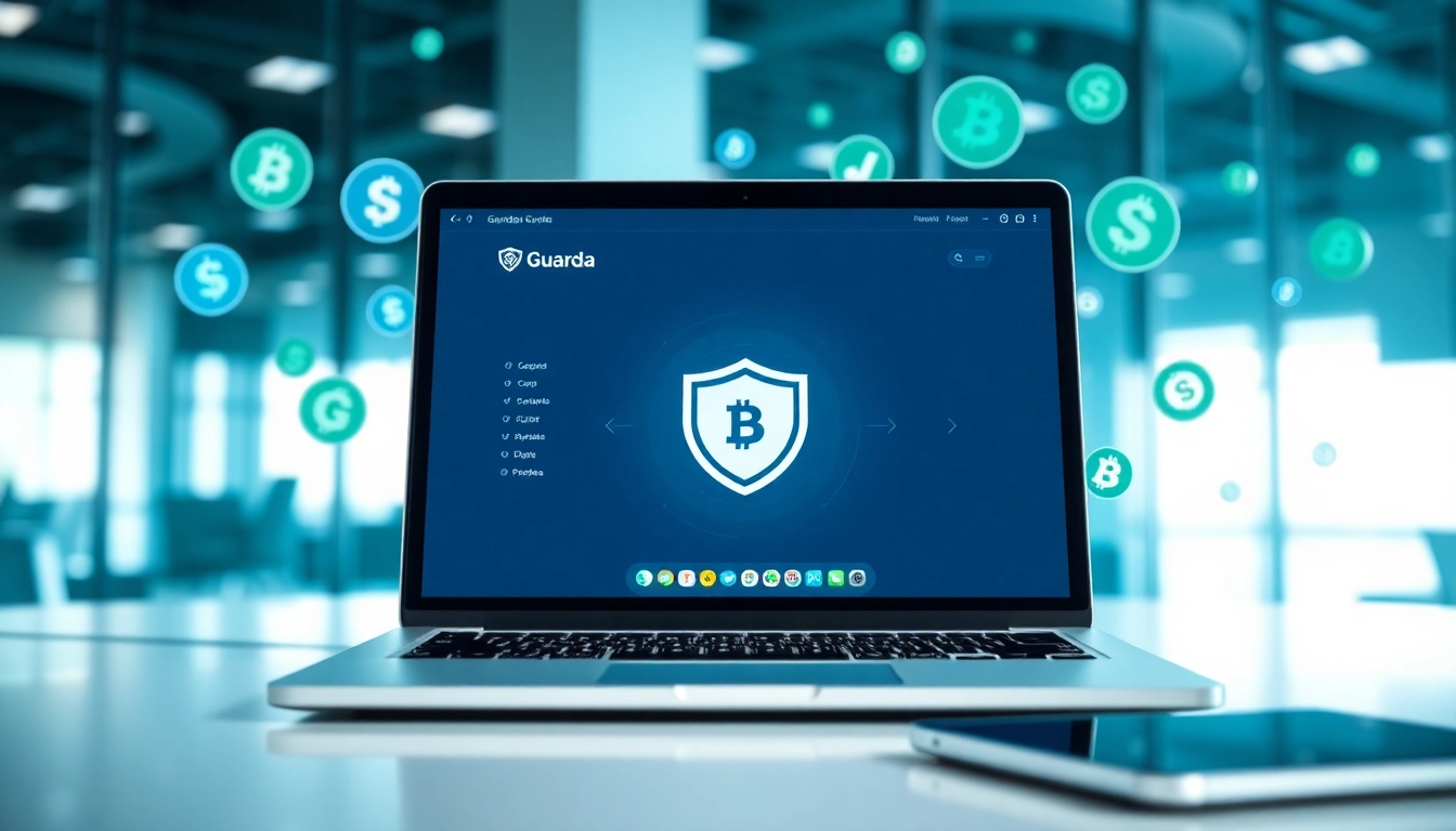 Showcasing the guarda wallet interface prominently on a modern workspace for cryptocurrency management.