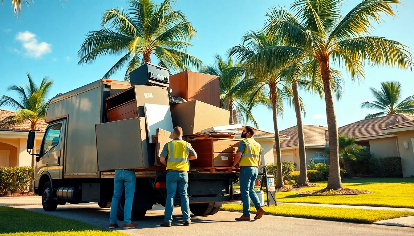 Efficient junk removal florida service showcasing professionals clearing clutter from a residential area.