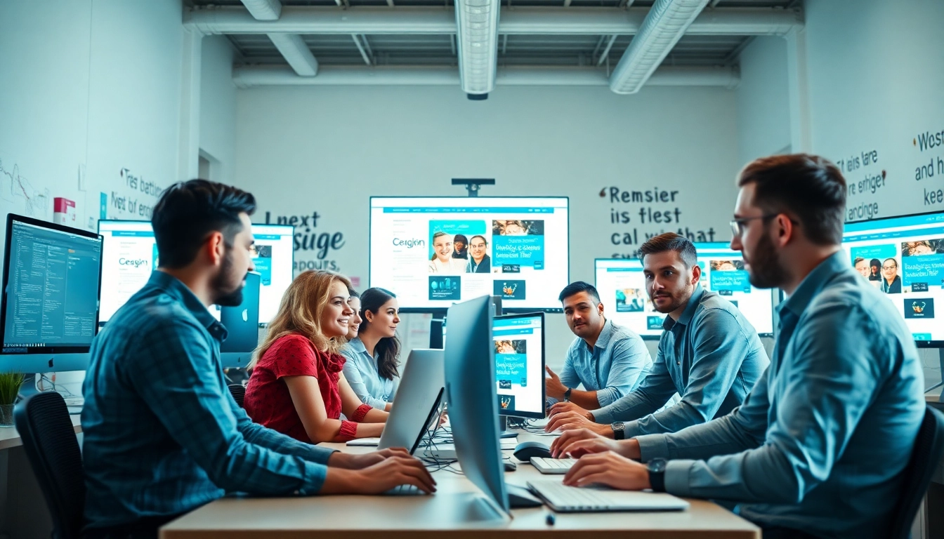 Kansas City web developers engaging in a collaborative design session in a modern office.