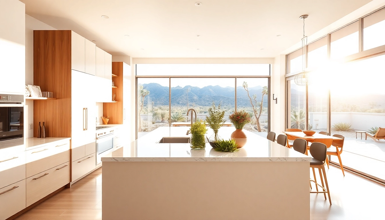 Modern kitchen remodeling Palm Springs with elegant cabinetry and bright desert views.