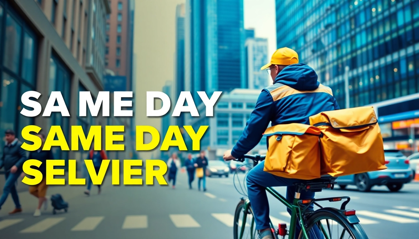 Fast same day courier service delivering packages efficiently in a bustling urban setting.