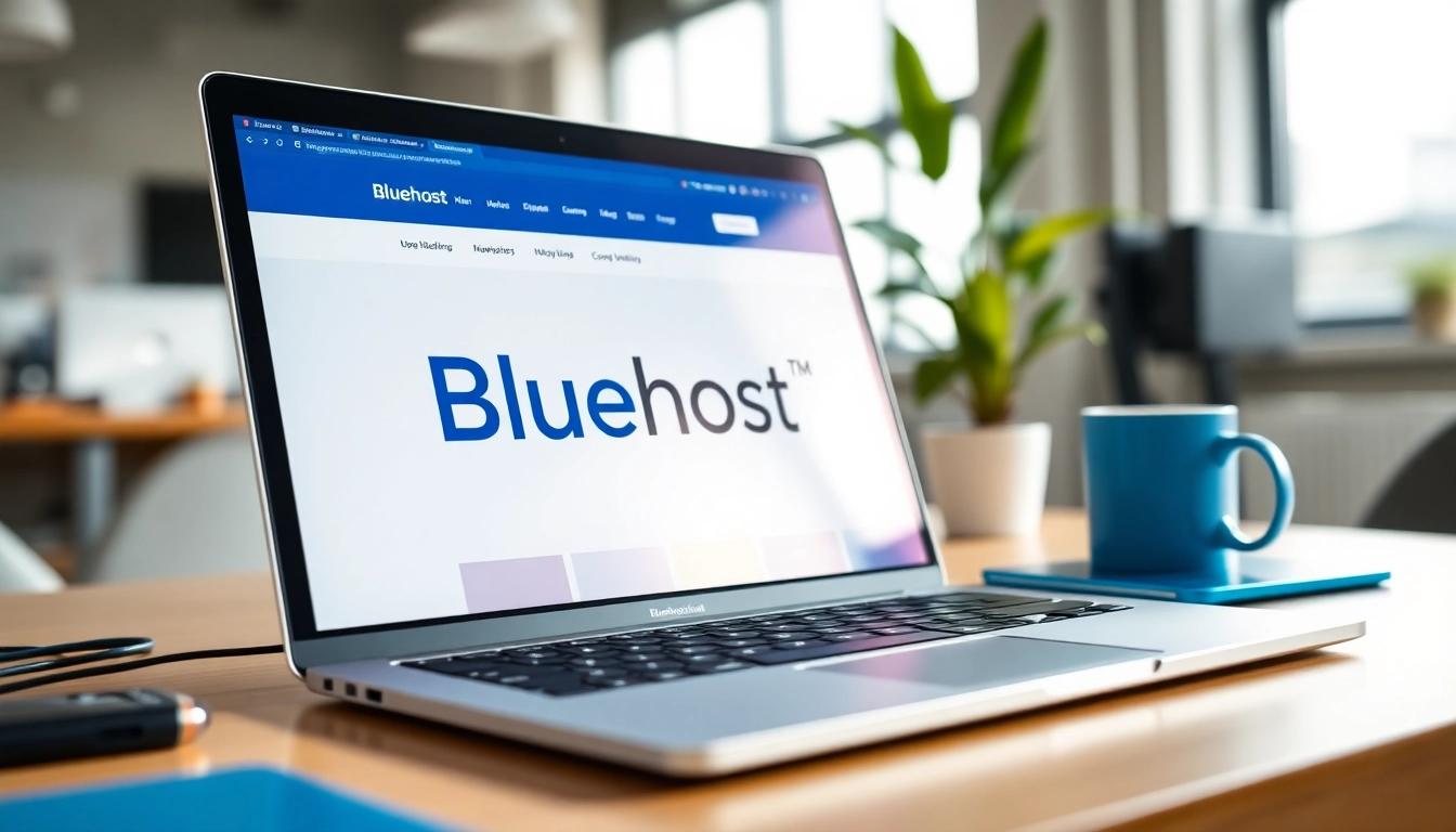 Optimize your website performance with Bluehost on a sleek laptop in a modern setting.