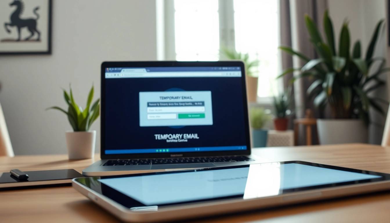 Access a temporary email securely from a laptop in a cozy office setting.