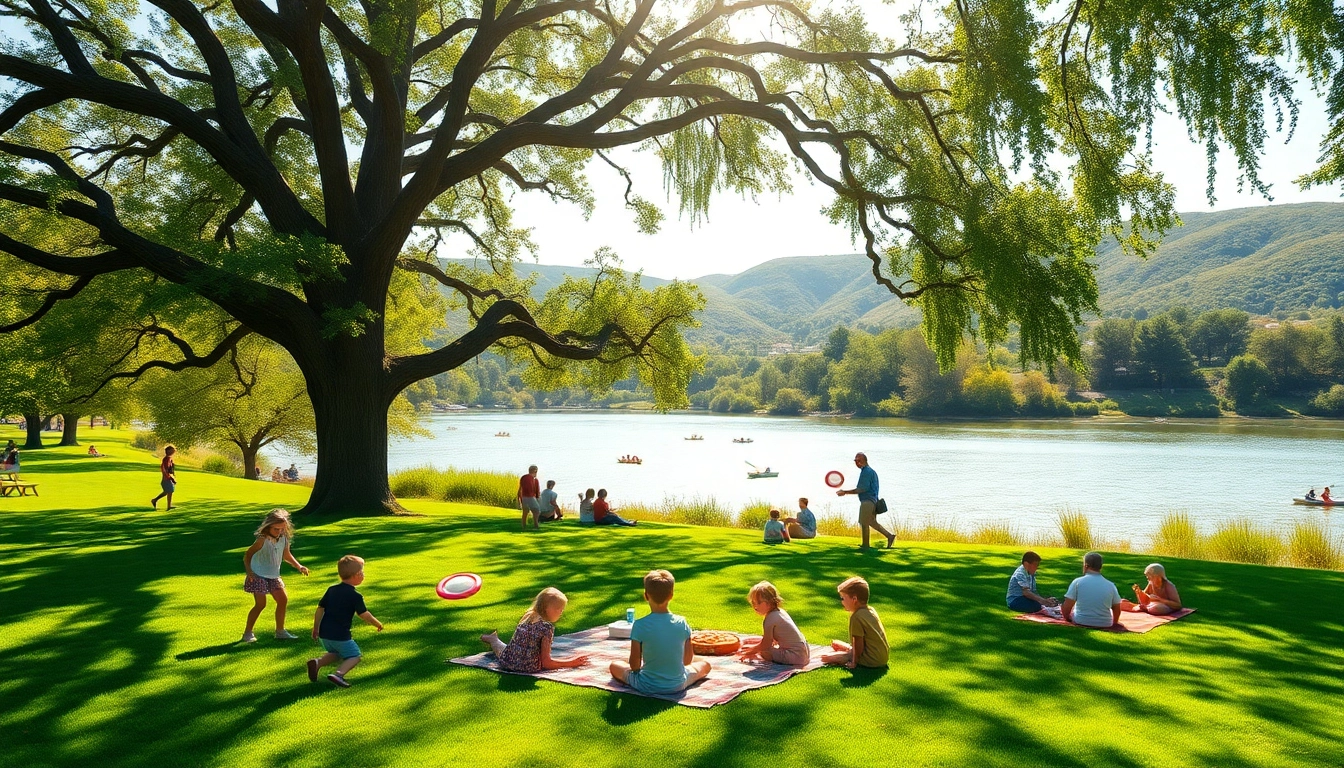 Families enjoying a sunny day in Clarksburg CA's riverside park.