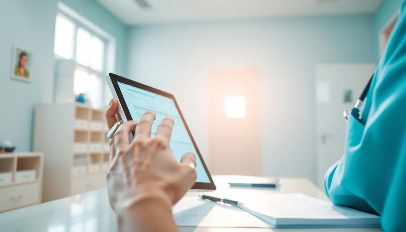 Learn the benefits of mobile eprescription through a doctor managing prescriptions on a tablet.