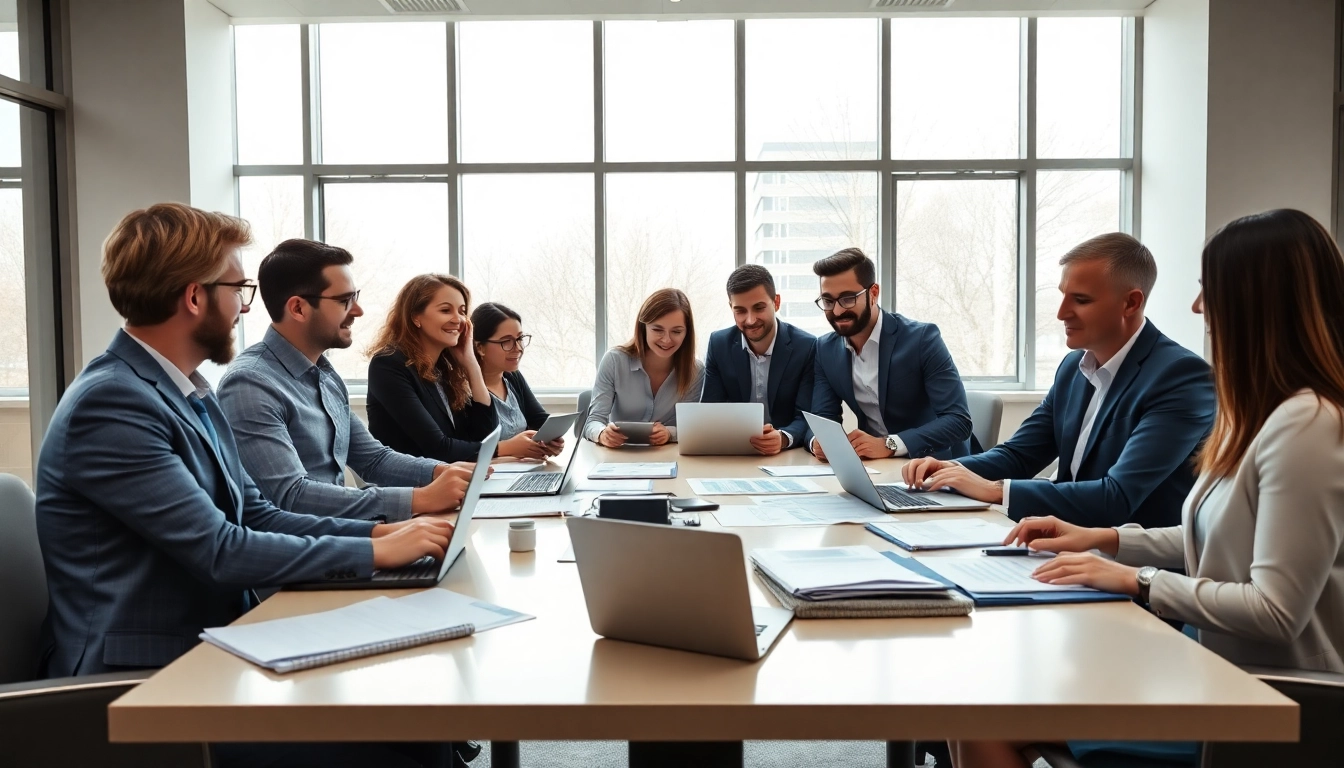 Accountants near me discussing financial strategies in a bright office setting.
