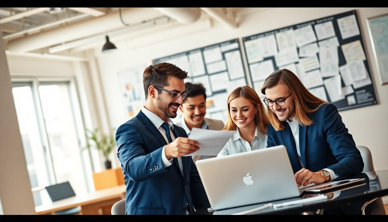 Legal Marketing professionals collaborating in an engaging office environment, showcasing teamwork.