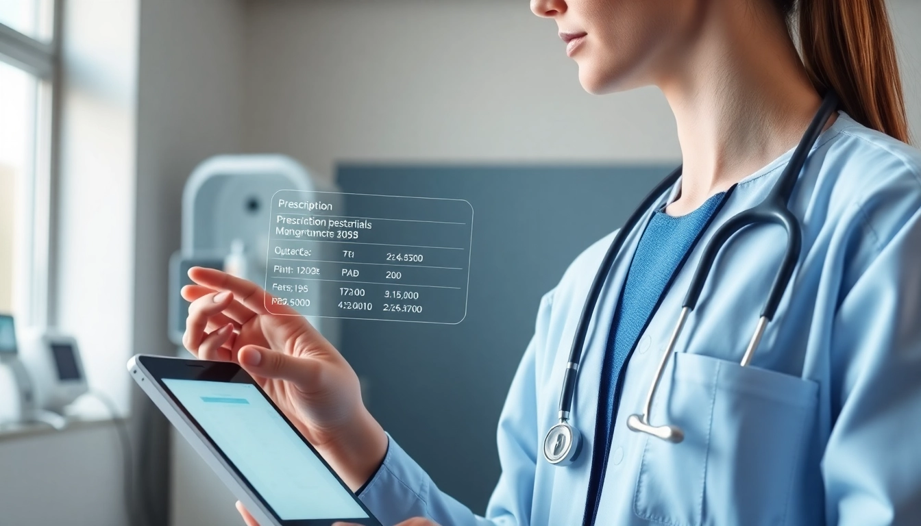 Engaging healthcare professional using eprescribing software on a digital interface.