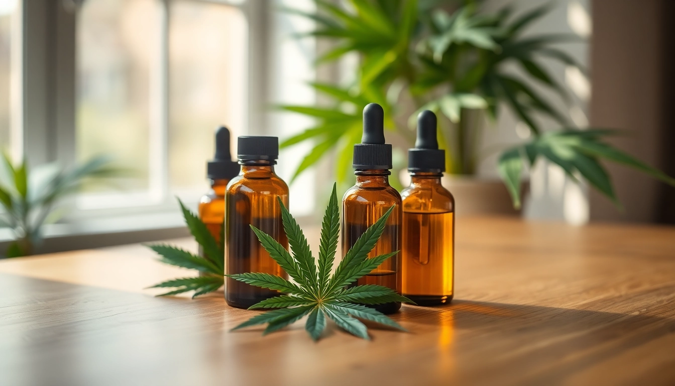 Explore the benefits of CBD UK with elegant cannabis products arranged on a table.