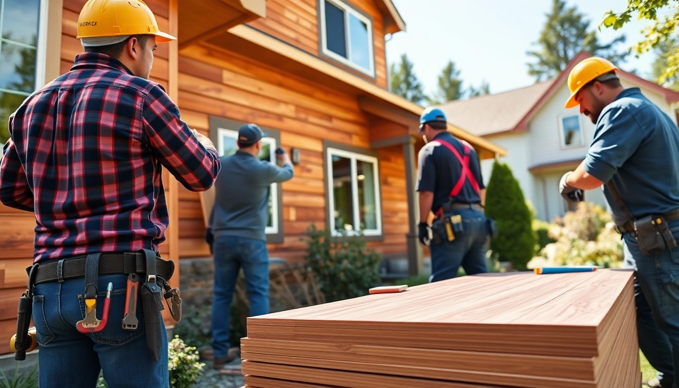 Siding Replacement Portland Oregon project featuring a professional crew installing cedar siding outdoors.