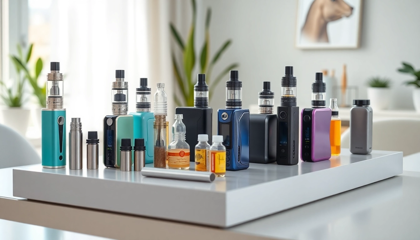 VAPE セットアップが洗練されたテーブルに整然と配置されています。